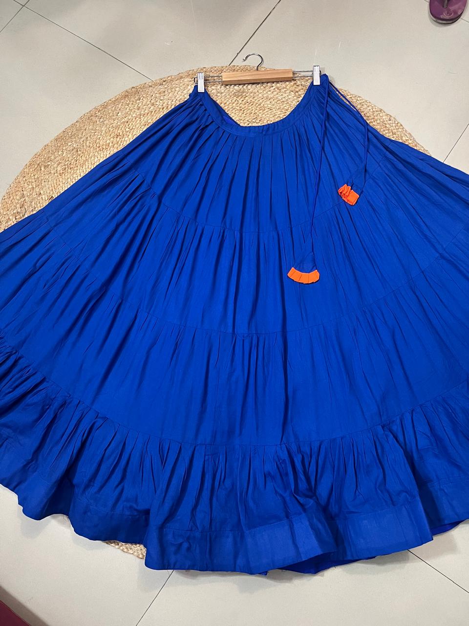 Flared Royal Blue Rachna Rayon Festive Skirt Set