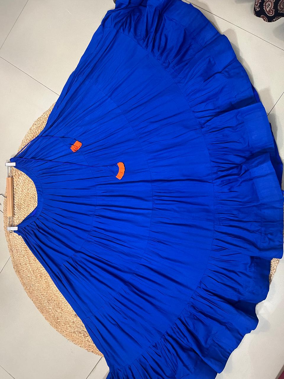 Flared Royal Blue Rachna Rayon Festive Skirt Set