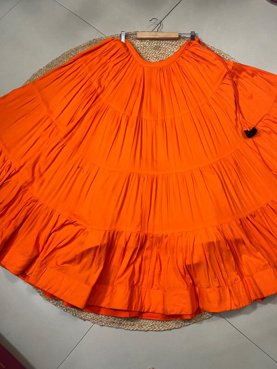 Flared Orange Ragini Rayon Festive Skirt Set