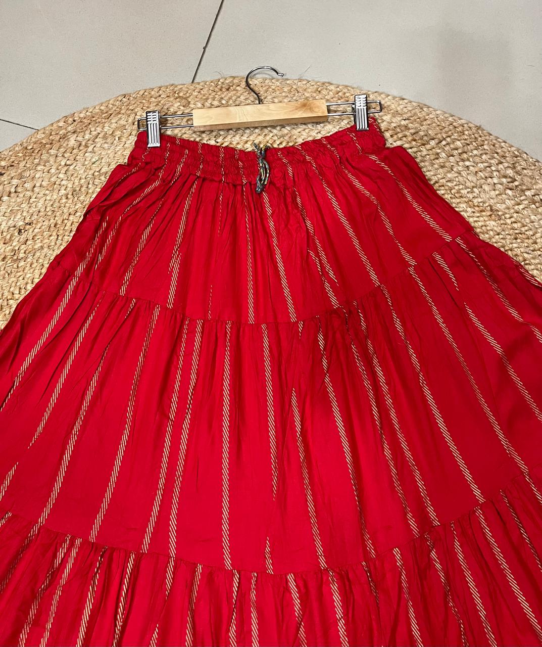 Tiered Cotton Red Mohini Indian Skirt