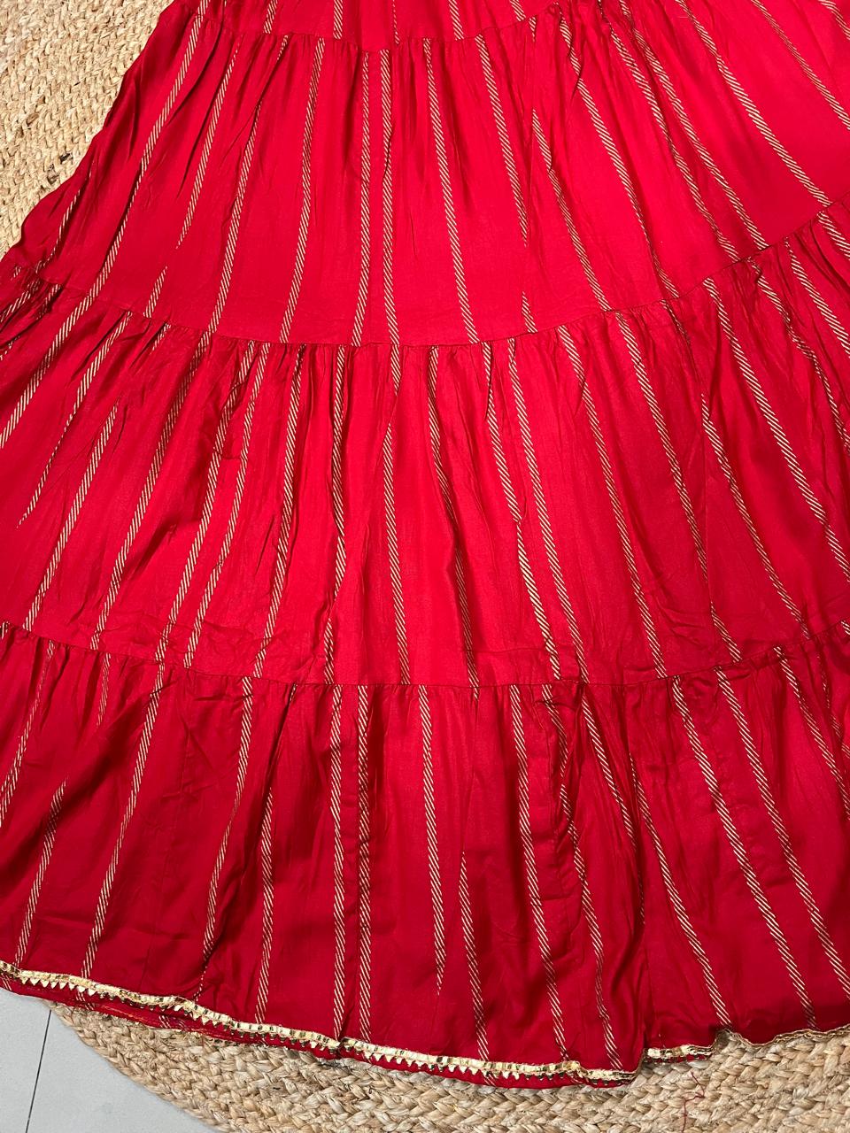 Tiered Cotton Red Mohini Indian Skirt
