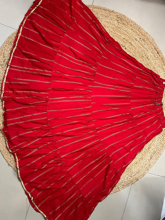 Tiered Cotton Red Mohini Indian Skirt