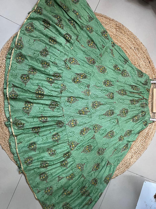 Tiered Cotton Green Kiyara Indian Skirt