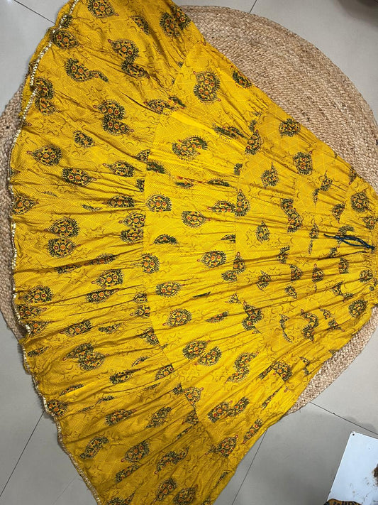 Tiered Cotton Yellow Yashi Indian Skirt