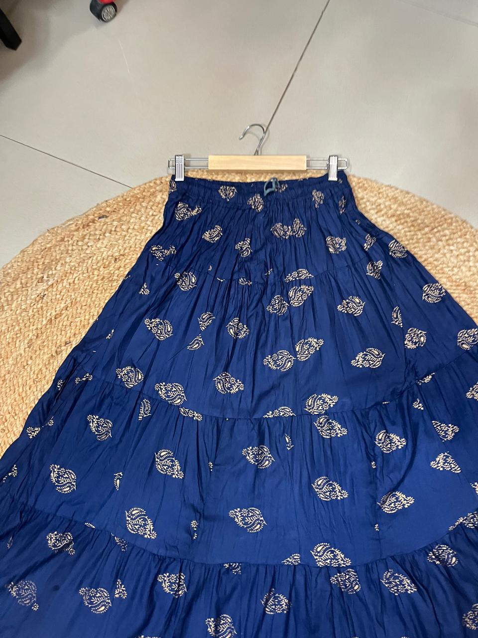 Tiered Cotton Navy Blue Noori Indian Skirt