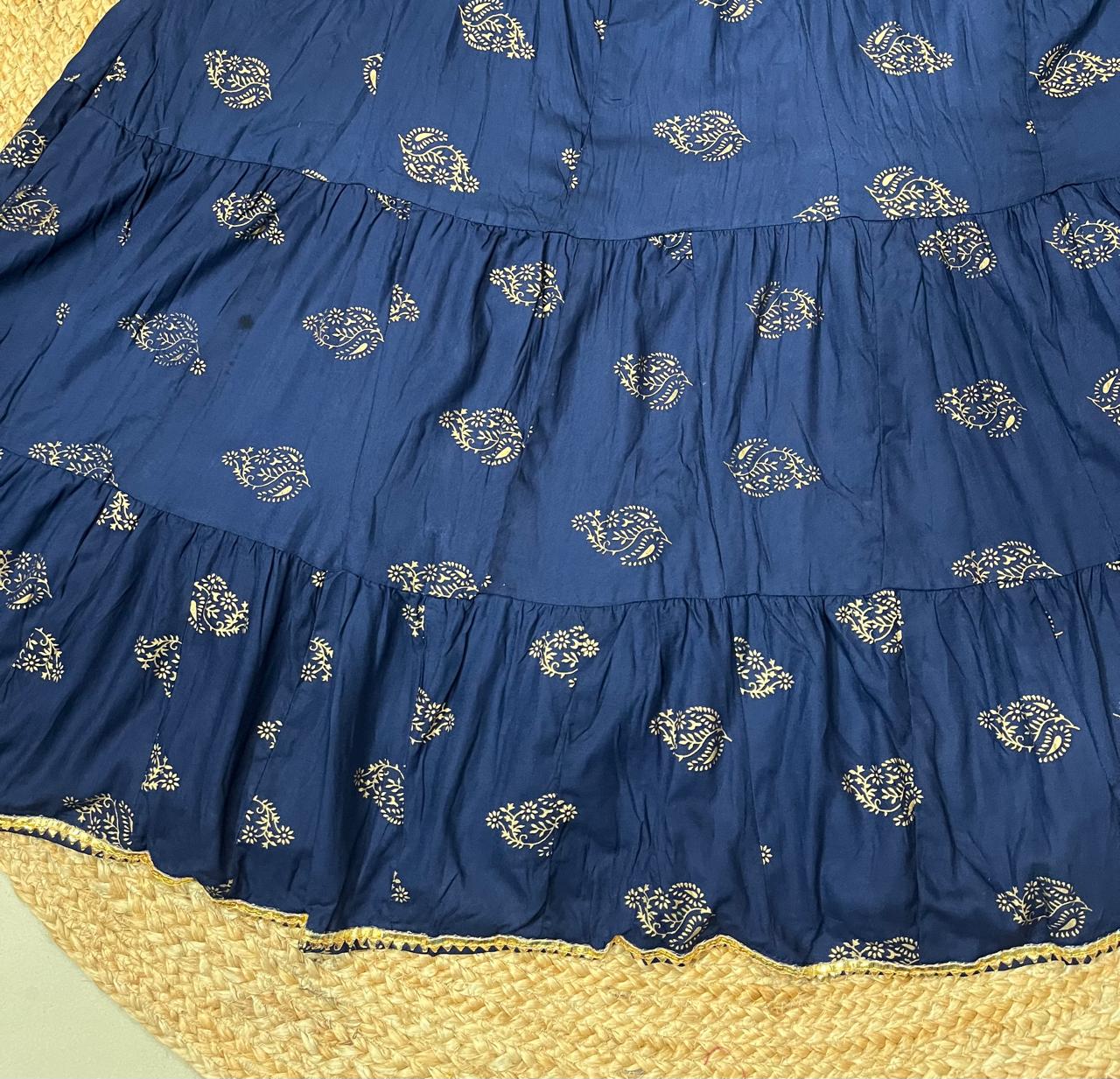 Tiered Cotton Navy Blue Noori Indian Skirt