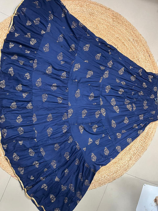 Tiered Cotton Navy Blue Noori Indian Skirt