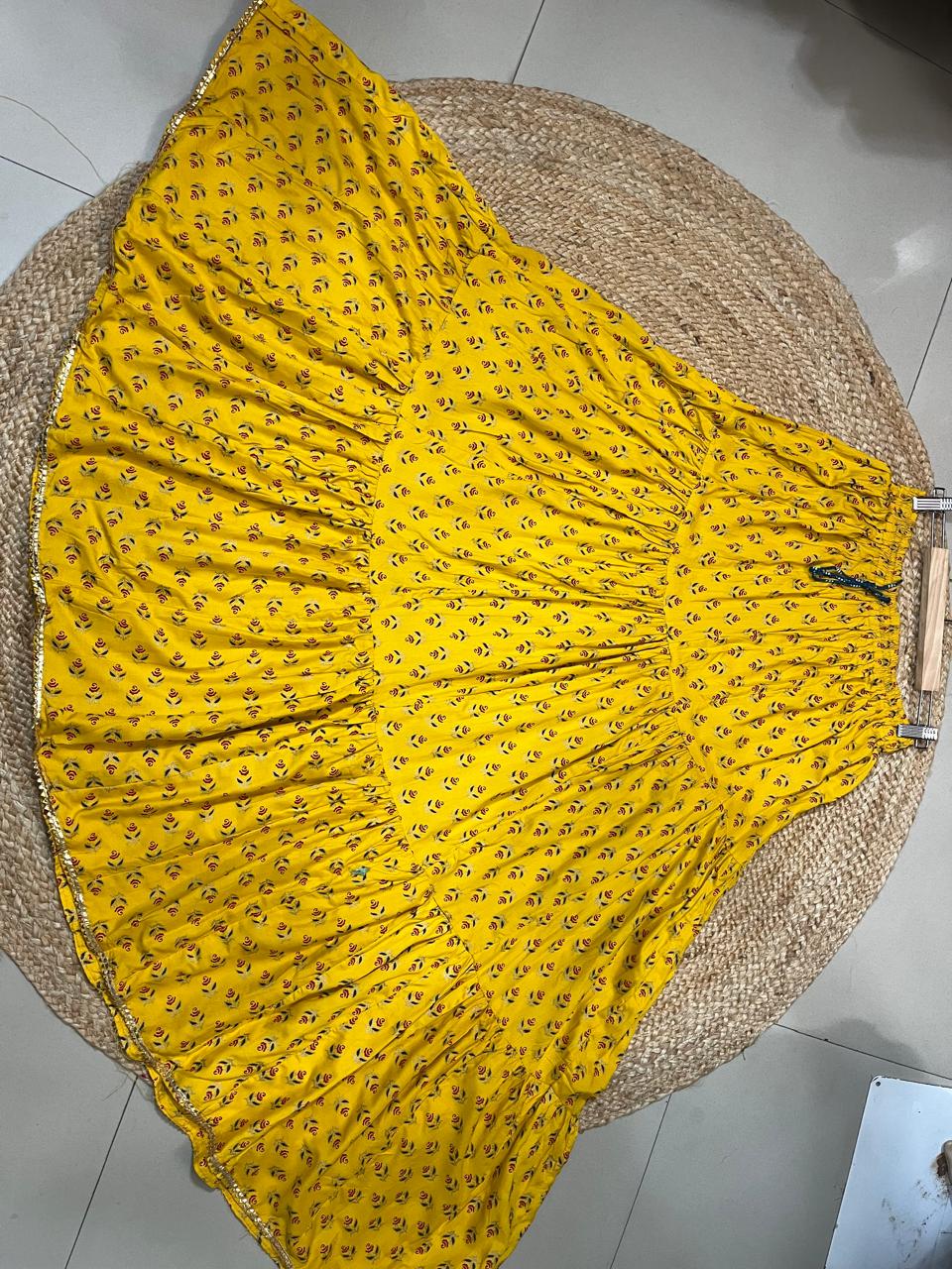 Tiered Cotton Yellow Yavnika Indian Skirt