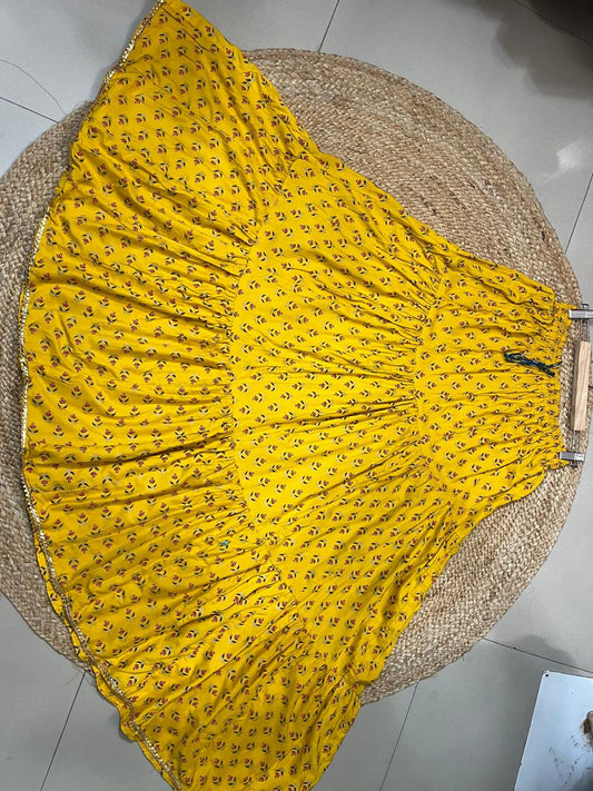 Tiered Cotton Yellow Yavnika Indian Skirt