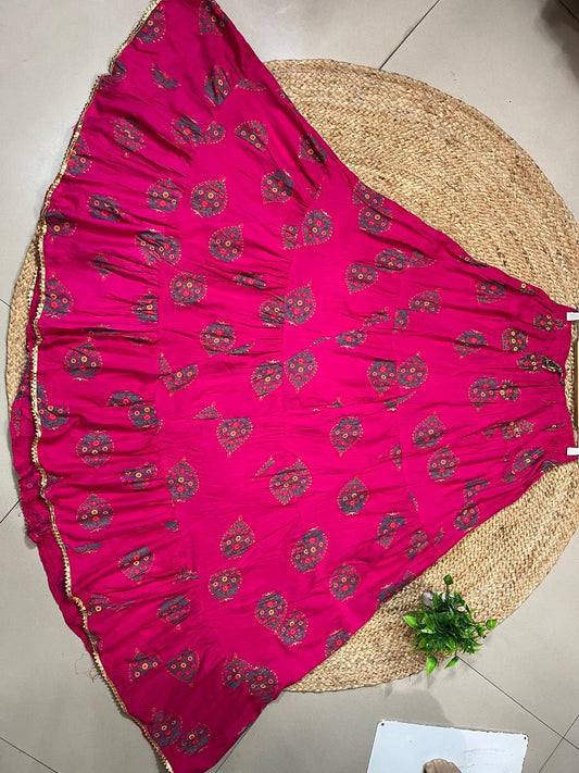 Tiered Cotton Fuchsia Smita Indian Skirt