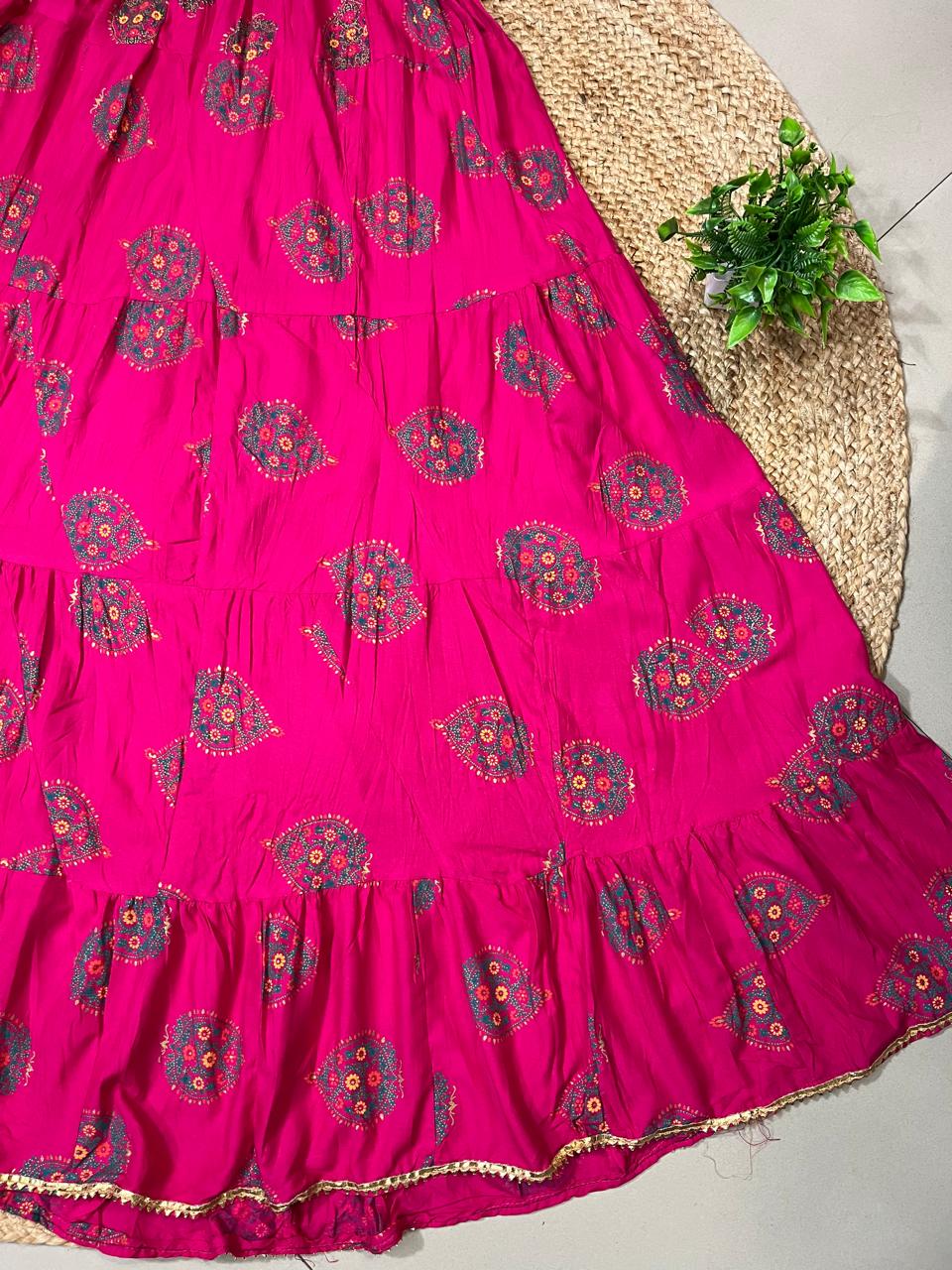 Tiered Cotton Fuchsia Smita Indian Skirt