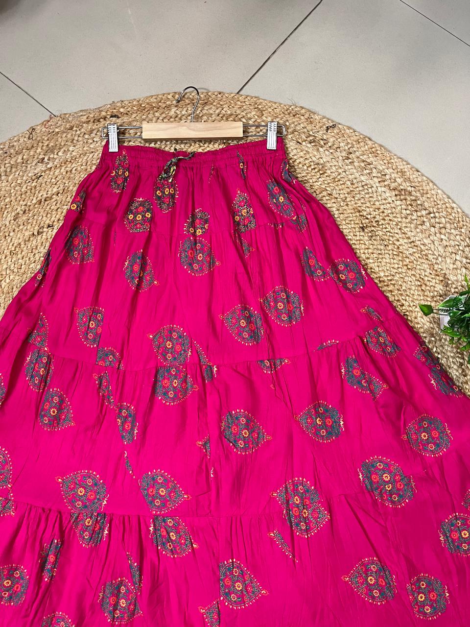 Tiered Cotton Fuchsia Smita Indian Skirt