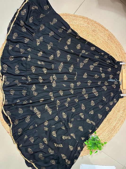 Tiered Cotton Black Vani Indian Skirt