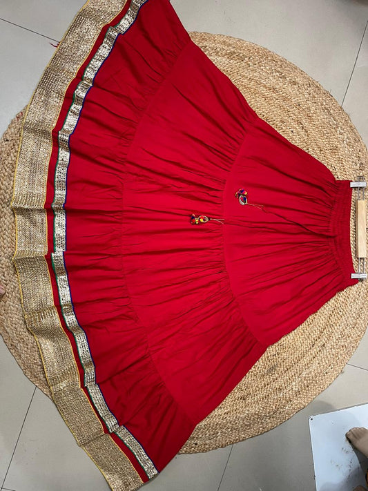 Tiered Cotton Red Mahi Indian Skirt