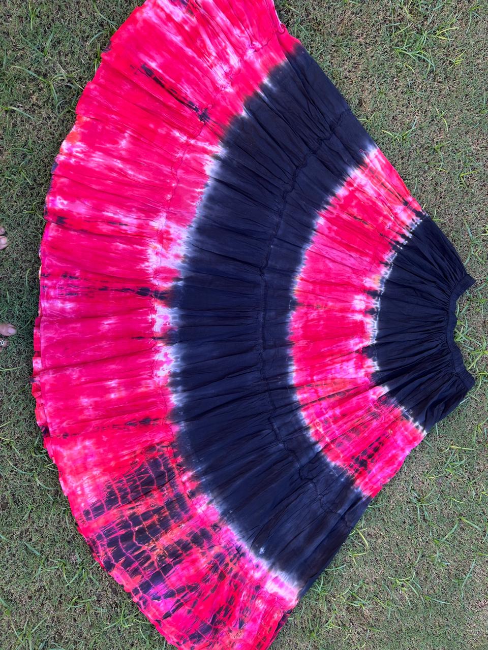 Shibori Red Black Indian Skirt