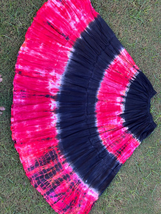 Shibori Red Black Indian Skirt