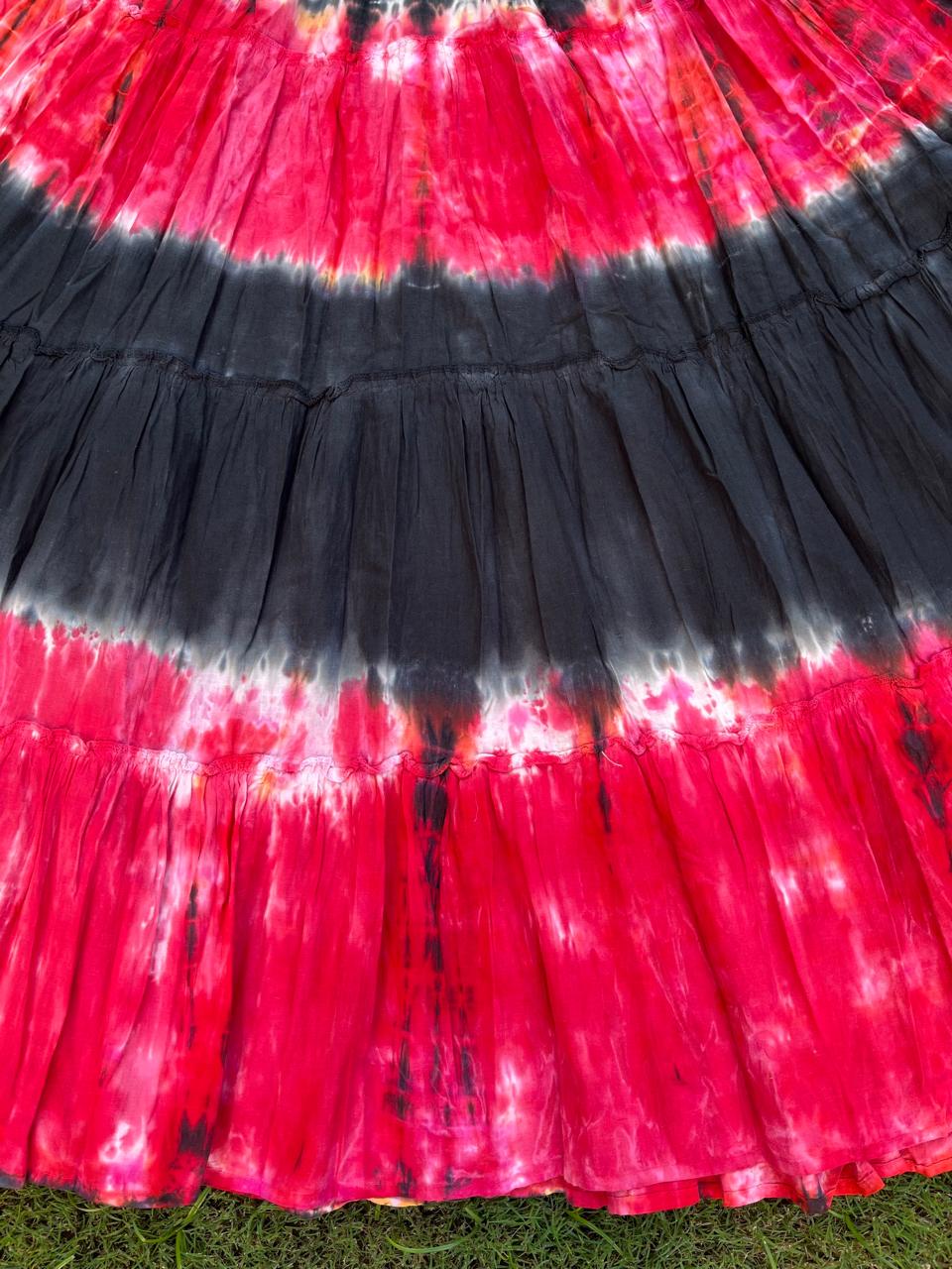 Shibori Red Black Indian Skirt
