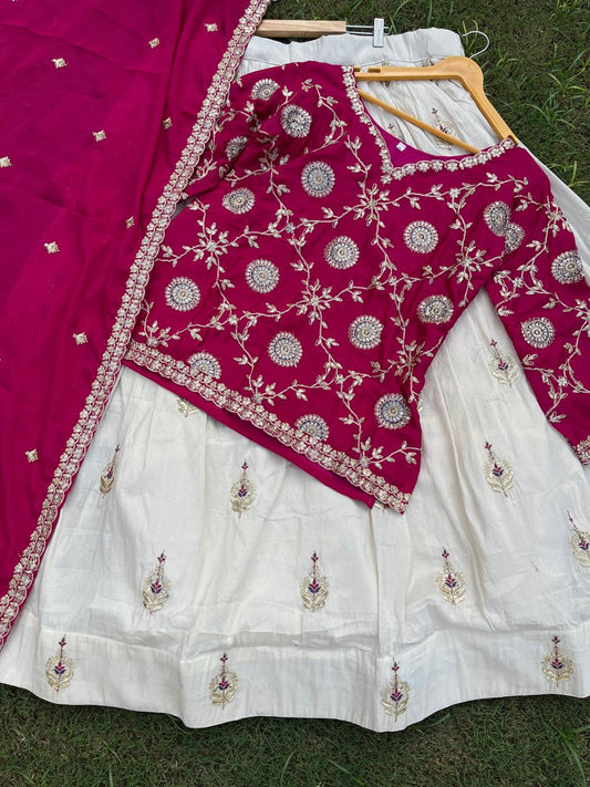 Silk Trisha Fuchsia Festive Lehenga Kurti Set