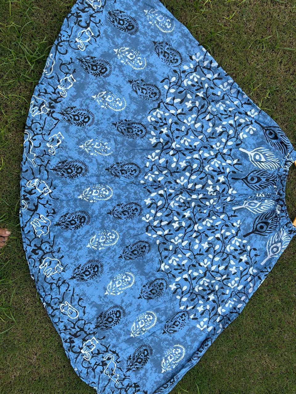 Boho Cotton Printed Blue Blue Indian Skirt