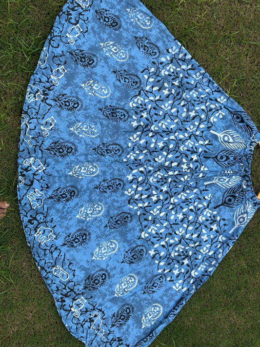 Boho Cotton Printed Blue Blue Indian Skirt