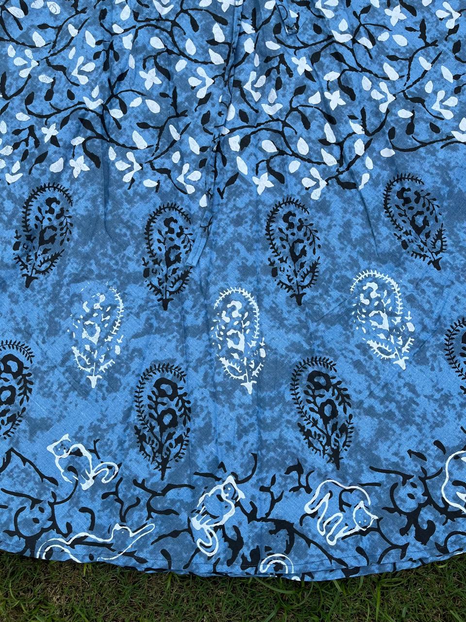 Boho Cotton Printed Blue Blue Indian Skirt
