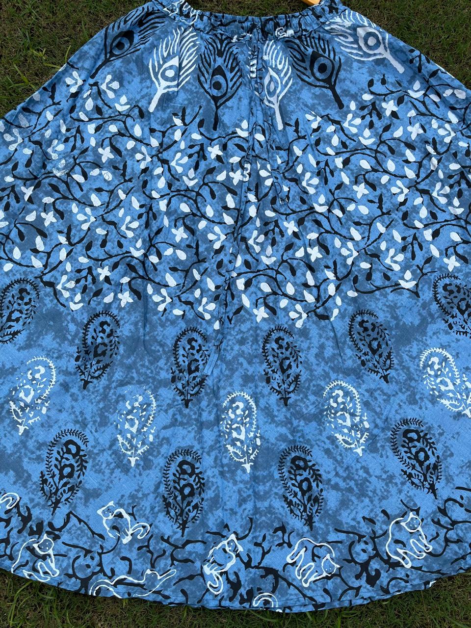 Boho Cotton Printed Blue Blue Indian Skirt