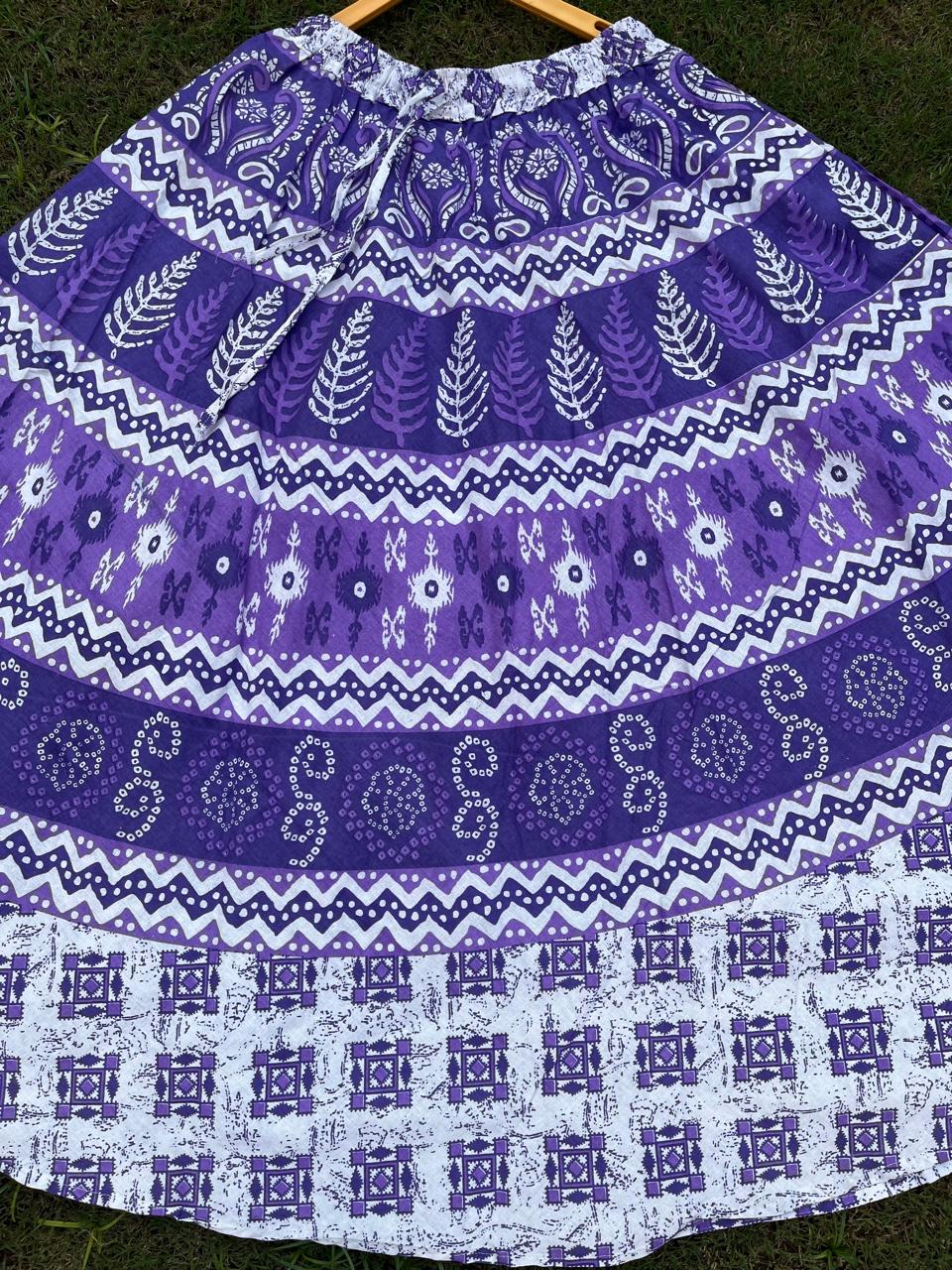 Boho Cotton Printed Purple Indian Skirt