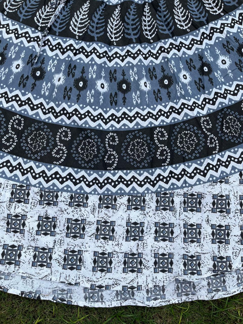 Boho Cotton Printed Gray Indian Skirt