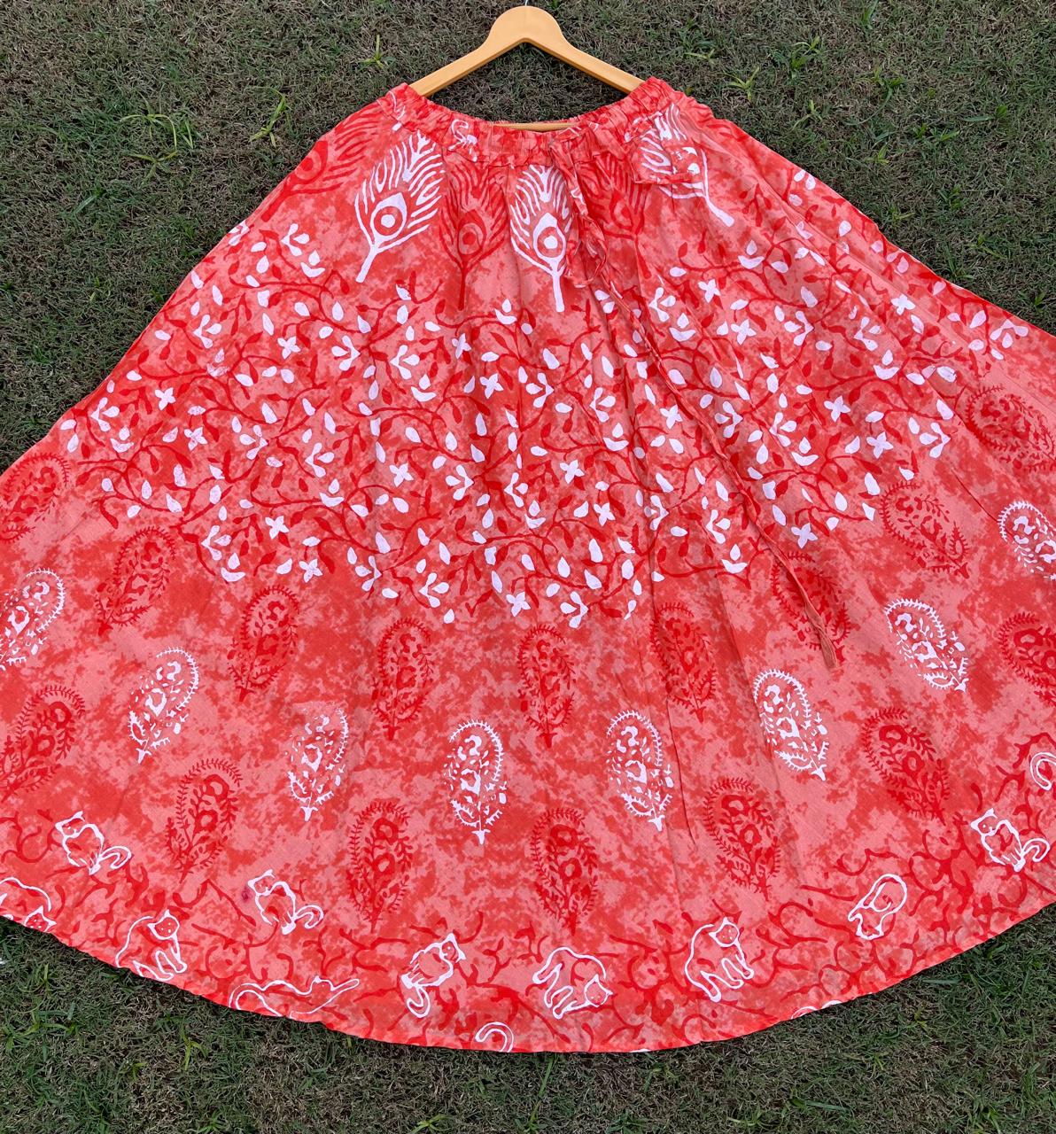 Boho Cotton Printed Orange Aasha Indian Skirt