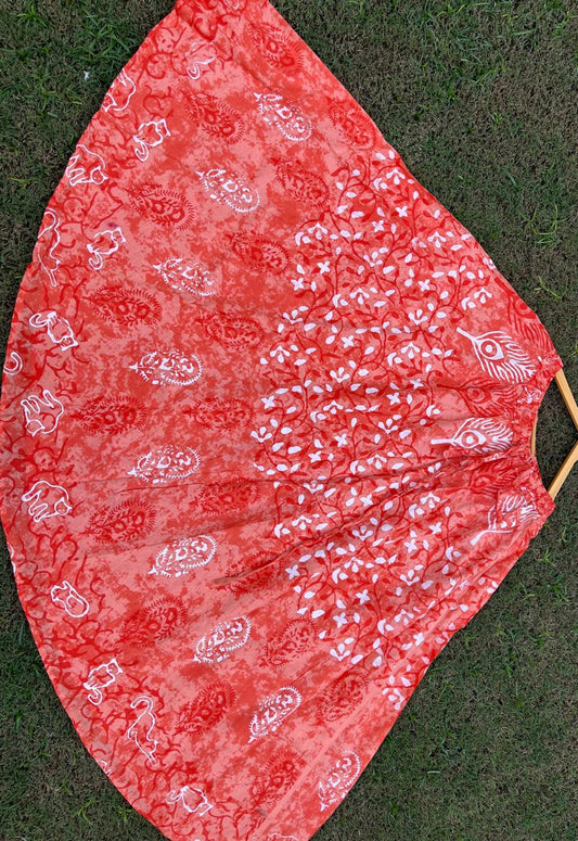 Boho Cotton Printed Orange Aasha Indian Skirt