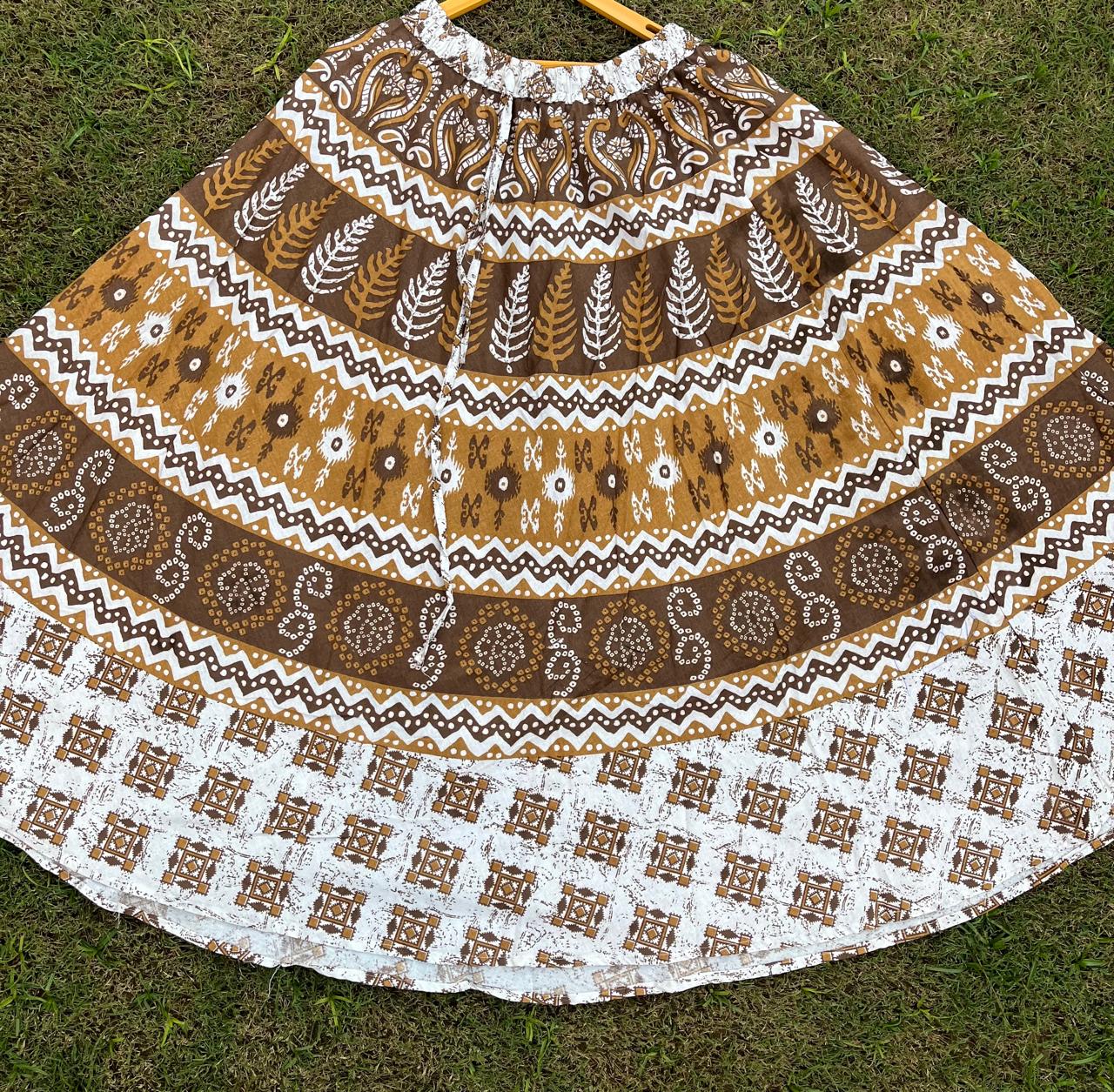 Boho Cotton Printed Brown Multicolor Indian Skirt