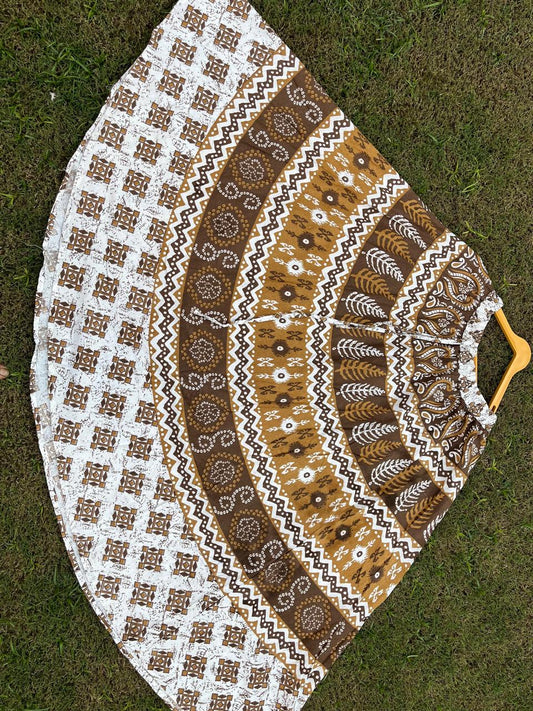 Boho Cotton Printed Brown Multicolor Indian Skirt