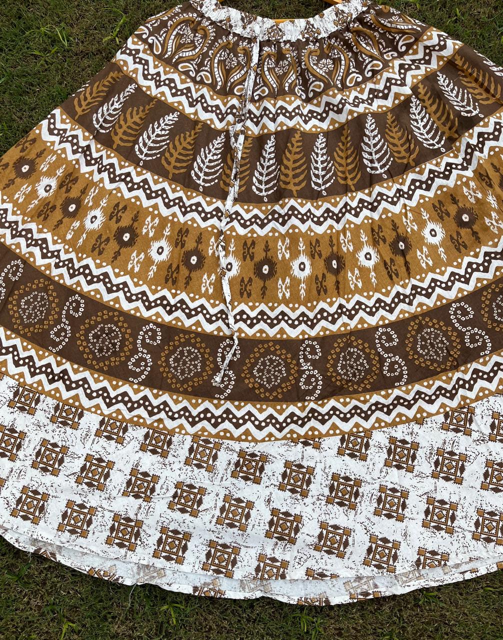 Boho Cotton Printed Brown Multicolor Indian Skirt