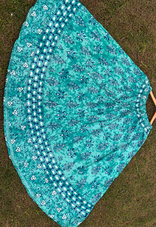 Boho Cotton Printed Turquoise Indian Skirt