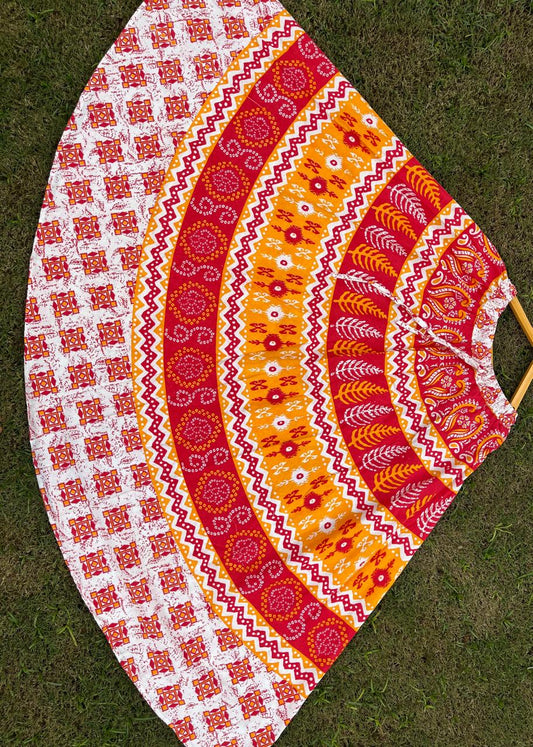 Boho Cotton Printed Red Indian Skirt