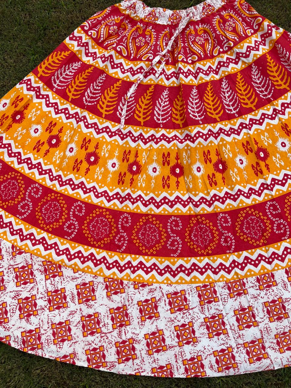 Boho Cotton Printed Red Indian Skirt
