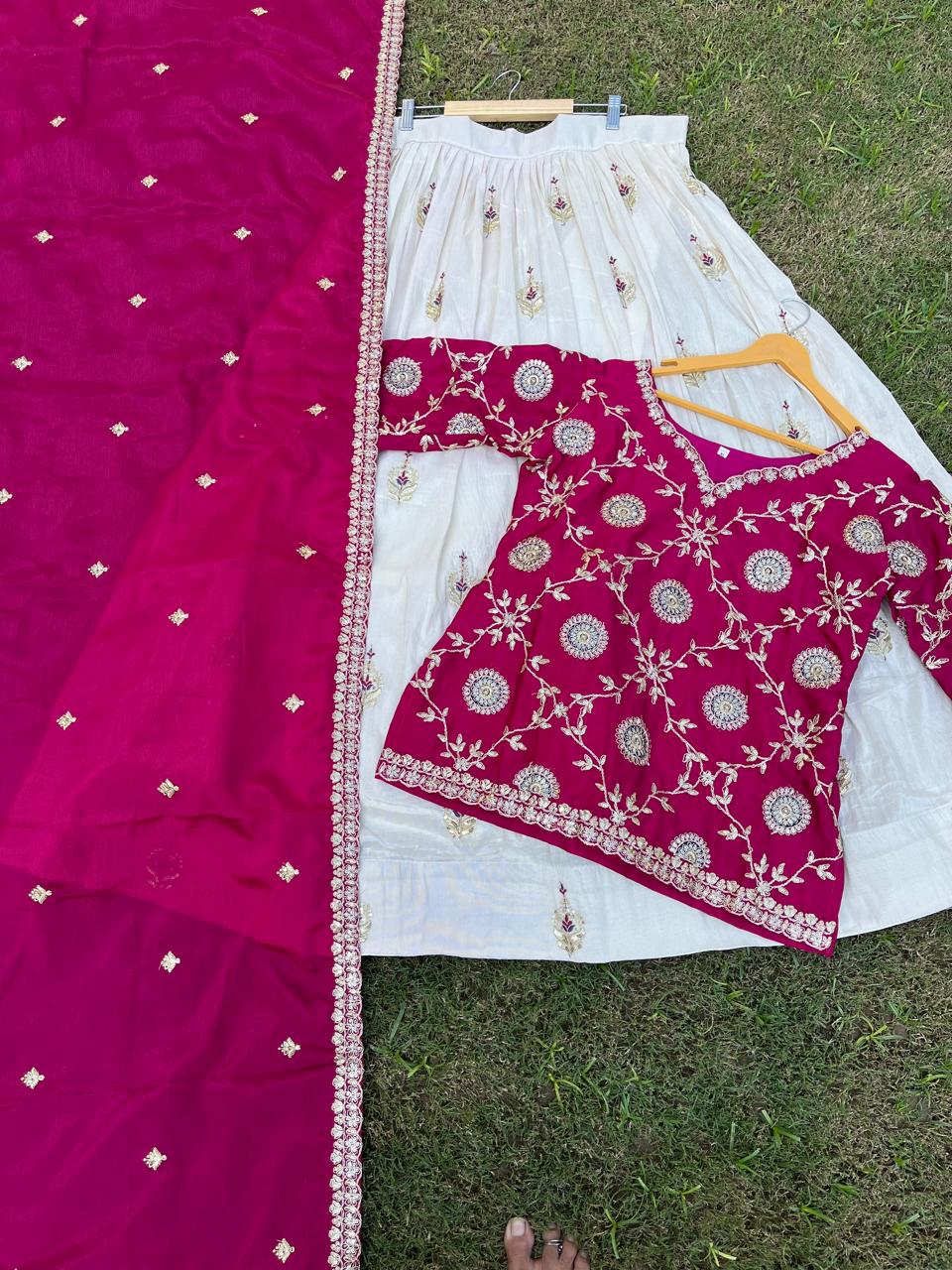 Silk Trisha Fuchsia Festive Lehenga Kurti Set