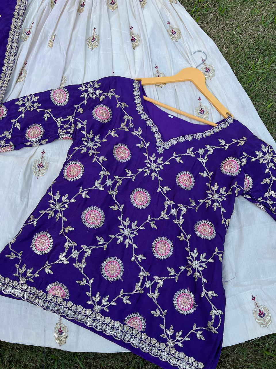 Silk Mauli Purple Festive Lehenga Kurti Set