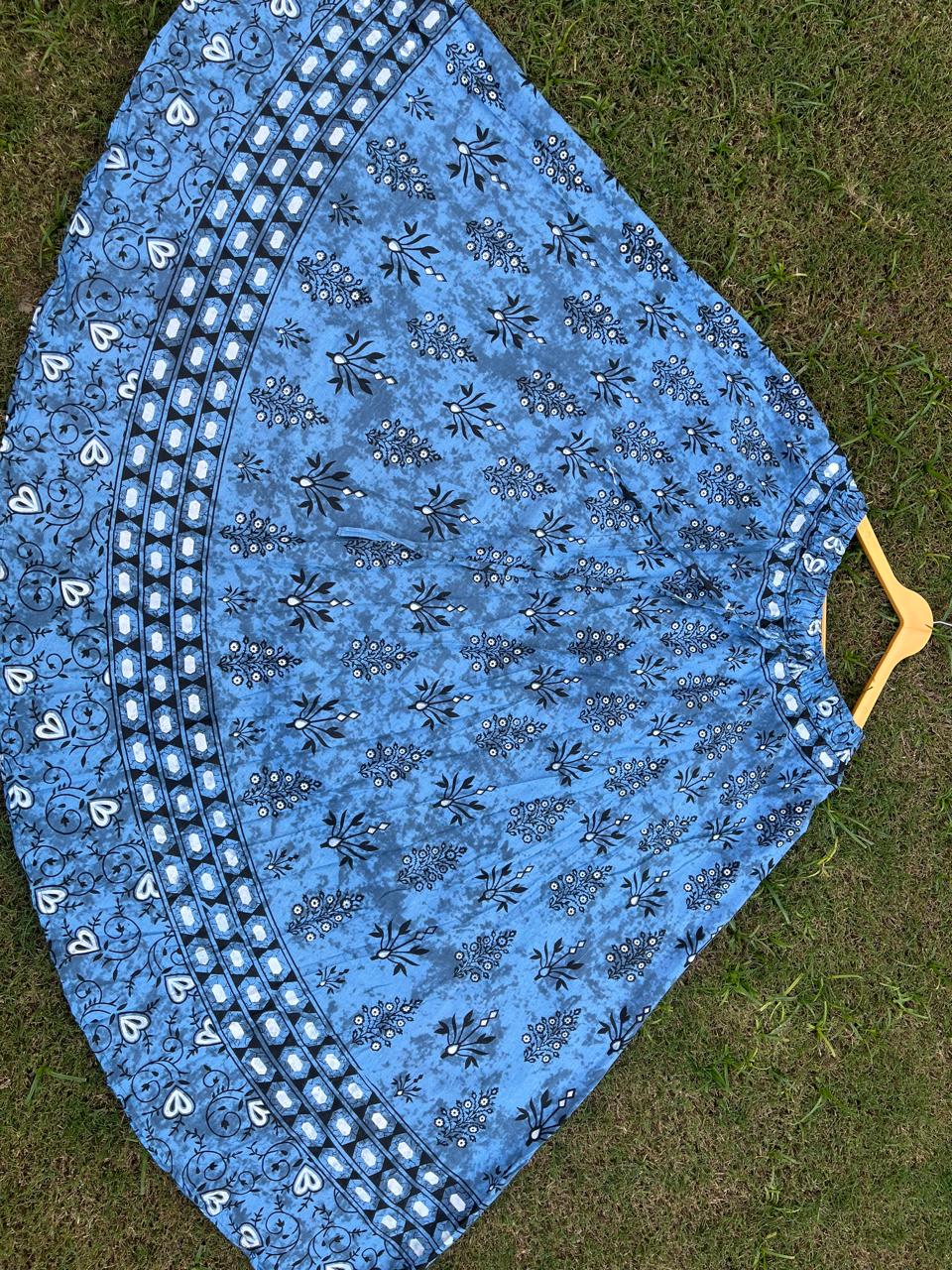 Boho Cotton Printed Blue Dora Indian Skirt