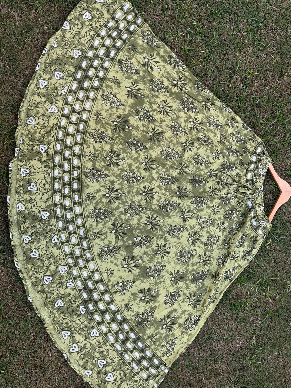 Boho Cotton Printed Green Indian Skirt
