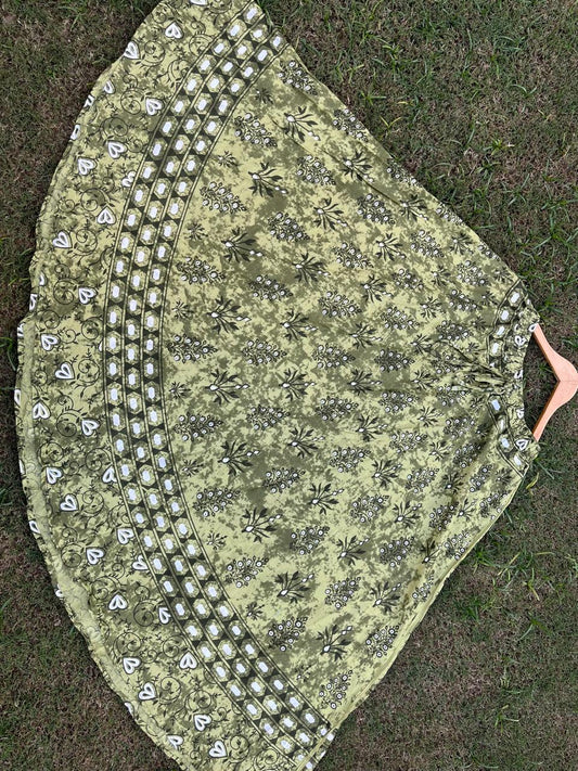Boho Cotton Printed Green Indian Skirt