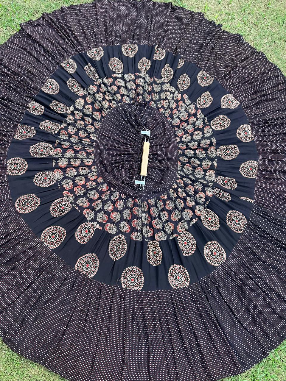 Ajrakh Tiered Rayon Black Radha Indian Skirt