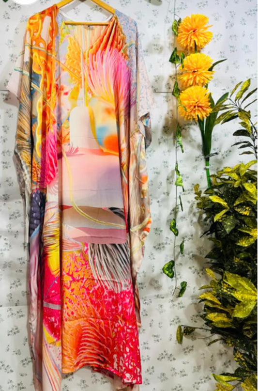 Digital Print Pink Poorva Silk Kaftan