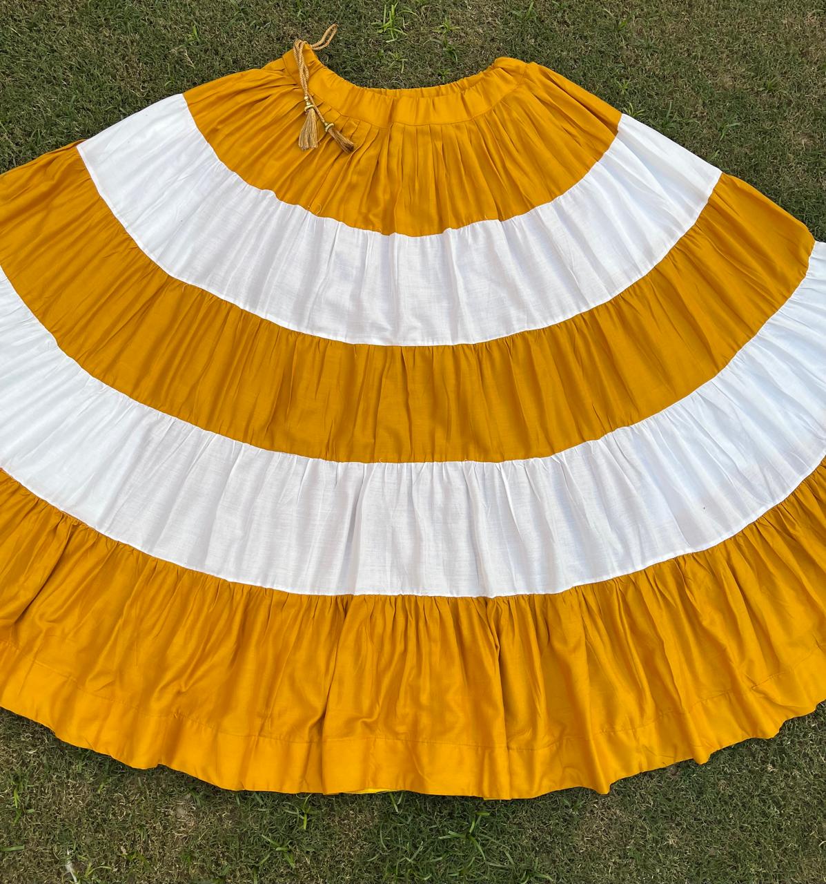 Tiered Rayon Yellow White Mitali Indian Skirt
