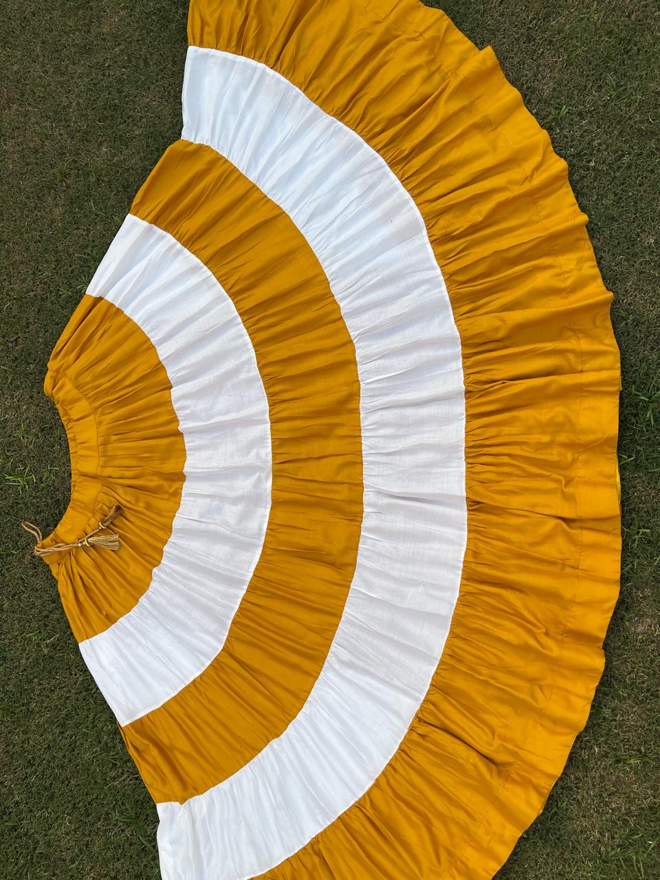 Tiered Rayon Yellow White Mitali Indian Skirt
