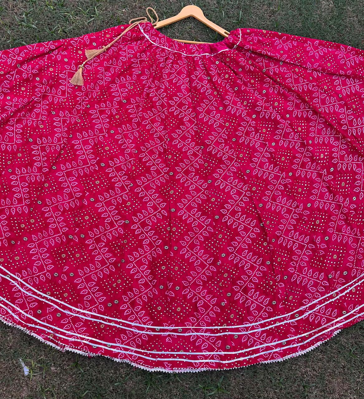 Red Rayon Bandhani Ghagra Indian Skirt