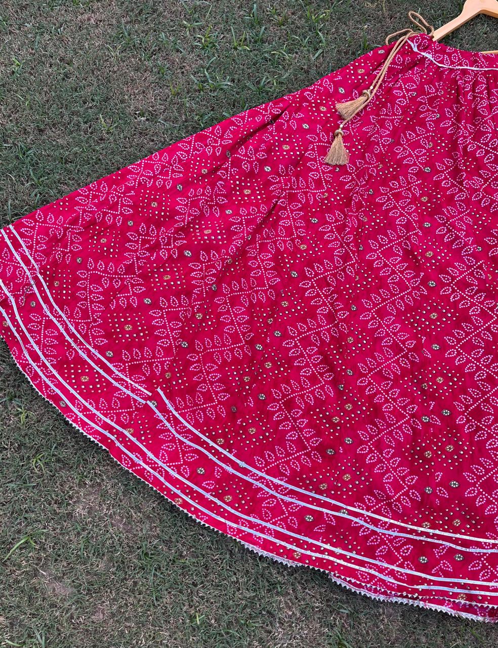 Red Rayon Bandhani Ghagra Indian Skirt