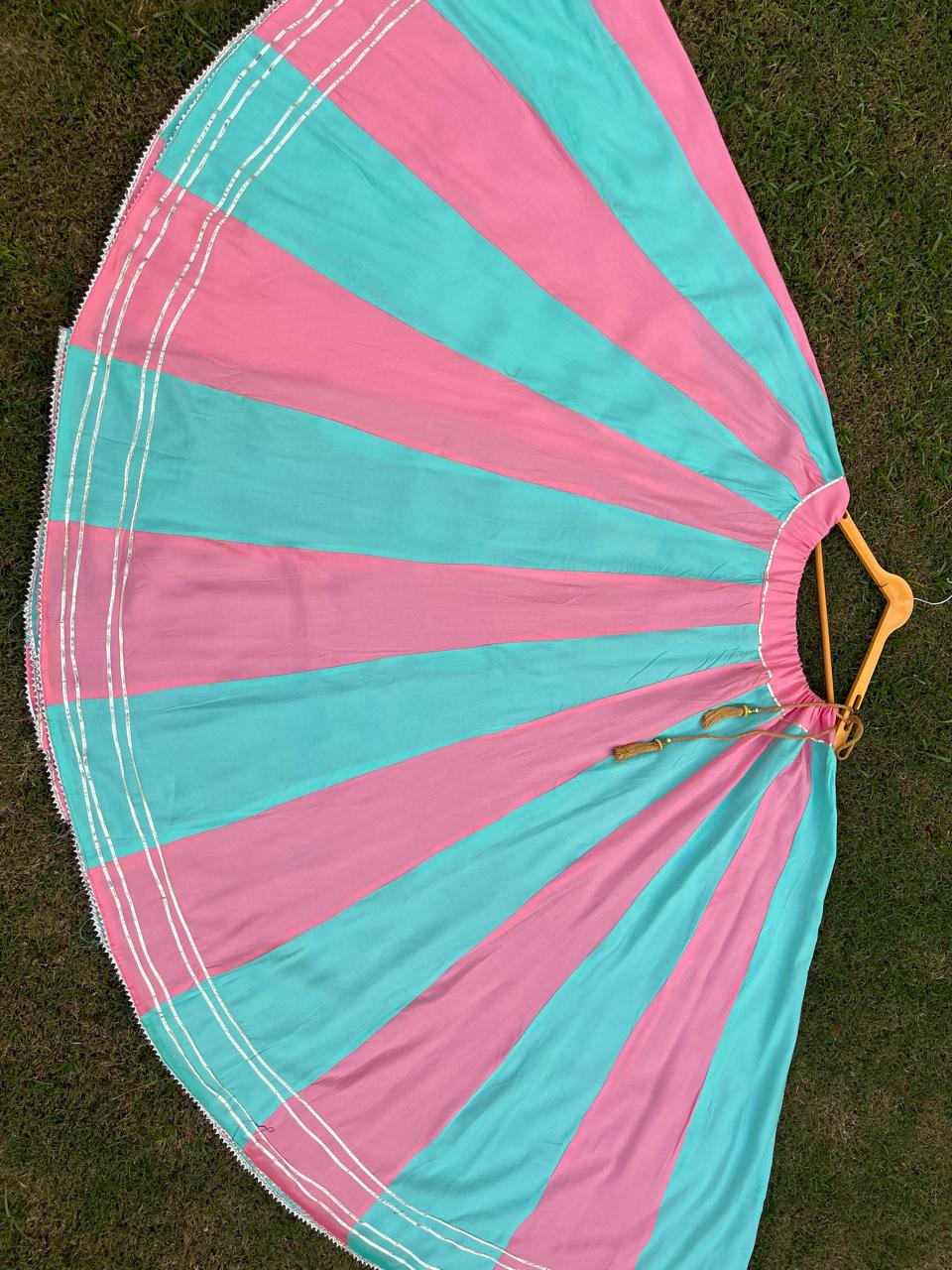Blue Pink Rayon Ghagra Indian Skirt