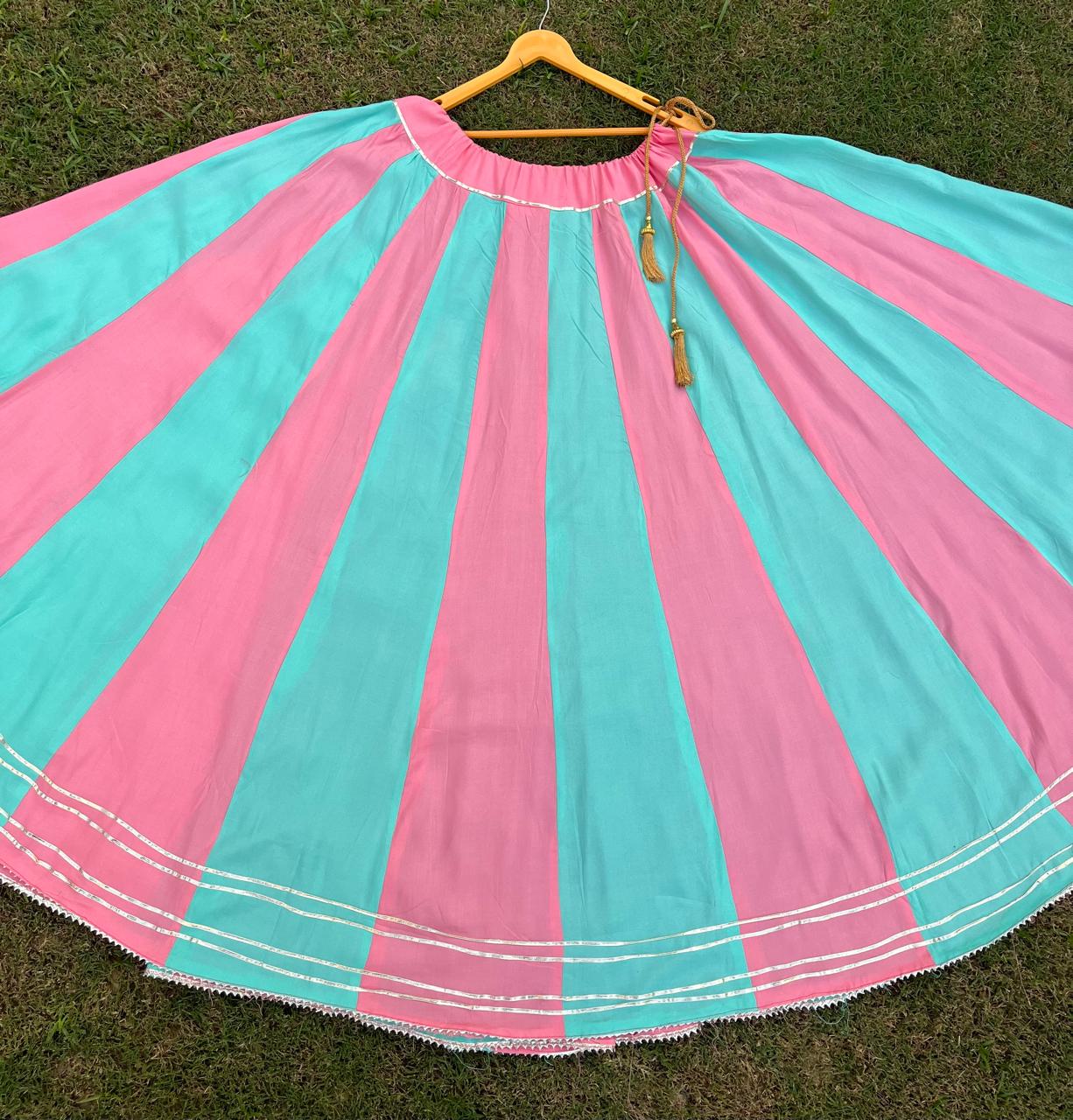 Blue Pink Rayon Ghagra Indian Skirt