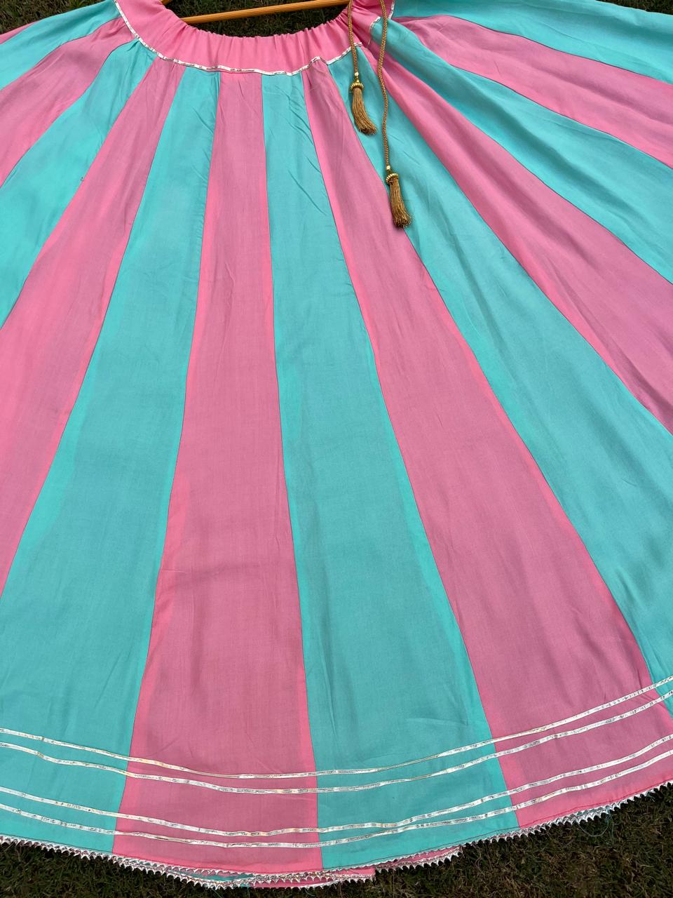 Blue Pink Rayon Ghagra Indian Skirt